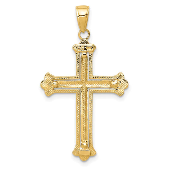 14K and White Rhodium Budded Yellow Cross Frame Pendant