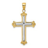14K and White Rhodium Budded Yellow Cross Frame Pendant