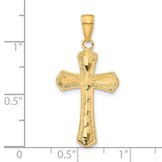 14K Diamond-cut Beveled Edges Cross Pendant