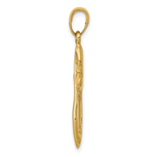 14K Polished with Satin Ribbon Cross Pendant