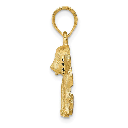 14k Satin Diamond-cut Dog Charm