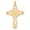 14K and White Rhodium Diamond-cut Beaded Trim Cross Pendant