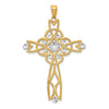 14K and White Rhodium Diamond-cut Beaded Trim Cross Pendant