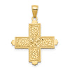14K Etched Square Cross with Floral Reverse Pendant
