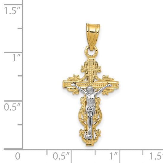 14K Two-tone Small Narrow Crucifix Pendant