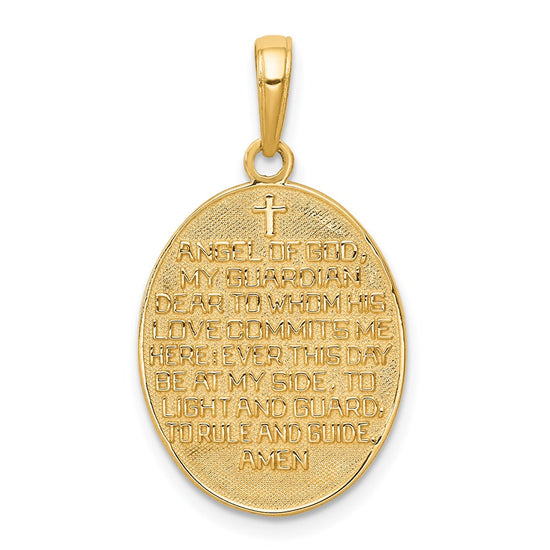14K and White Rhodium Reversible GUARDIAN ANGEL PRAYER Pendant