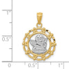 14k and White Rhodium Scalloped Frame Cherub Round Pendant