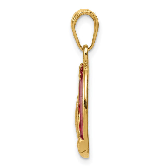 14K Red Enamel Praying Hands and Cross Oval Pendant
