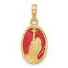 14K Red Enamel Praying Hands and Cross Oval Pendant