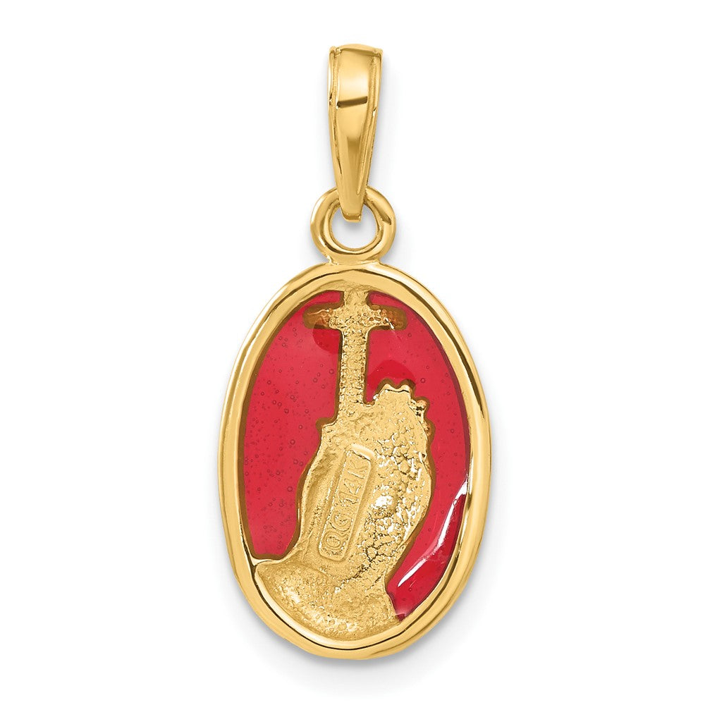 14K Red Enamel Praying Hands and Cross Oval Pendant