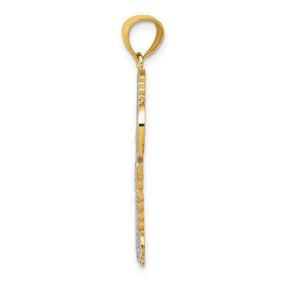 14K and White Rhodium Polished I LOVE YOU Script Fleur de Lis Heart Key Charm