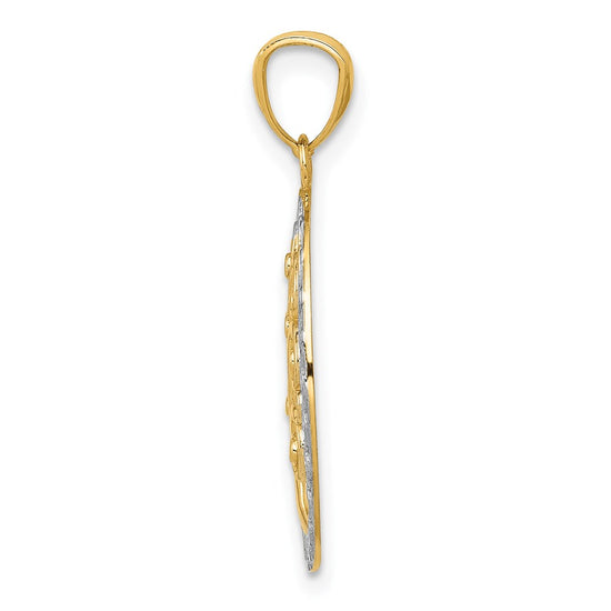 14k and White Rhodium Tree of Life Oval Pendant