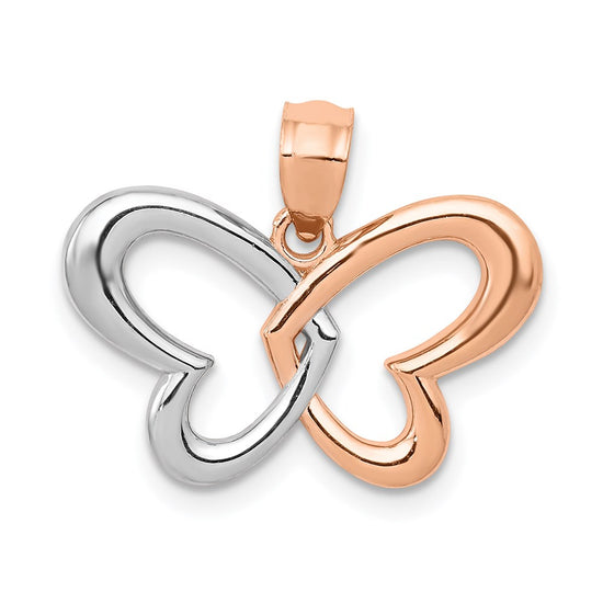 14k Rose Gold and White Rhodium Butterfly Pendant