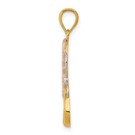 14k Two-tone with White Rhodium Butterfly with Hearts Pendant