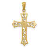 14k Diamond-cut Flower Center Scrolled Cross Pendant