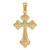 14K and White Rhodium Diamond-Cut Fleur de Lis Cross Pendant