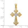 14K and White Rhodium Diamond-Cut Fleur de Lis Cross Pendant