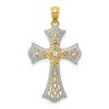 14K with White Rhodium Diamond-Cut Cross Pendant