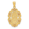 14K Two-Tone with White Rhodium Our Lady of Guadalupe with Flowers Oval Pendant