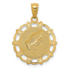 14K and White Rhodium BAPTISM with Praying Hands Scalloped Edge Round Pendant