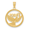 14K and White Rhodium Polished PEACE Dove Circle Pendant