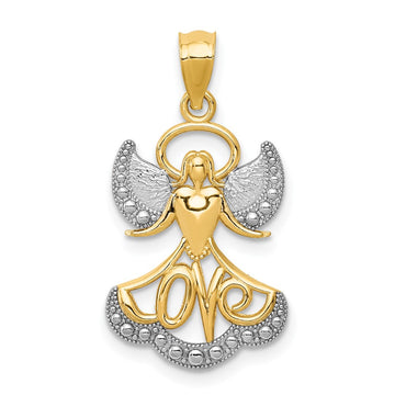 14K and White Rhodium LOVE Angel Pendant
