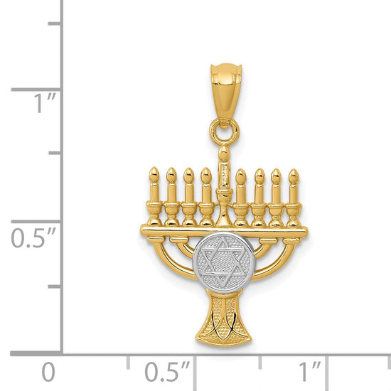 14K and White Rhodium Star of David Menorah Pendant