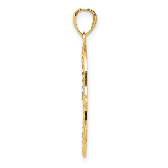 14K and White Rhodium Textured Hamsa and Evil Eye Pendant
