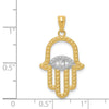 14K and White Rhodium Textured Hamsa and Evil Eye Pendant