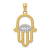14K and White Rhodium Textured Hamsa and Evil Eye Pendant