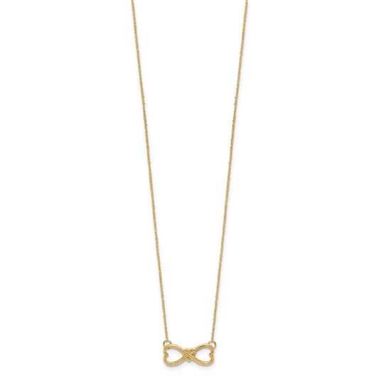 14k Polished Infinity Symbol with Heart Center 18 inch Necklace