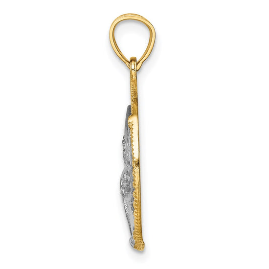 14K and White Rhodium Eagle in Circle Pendant