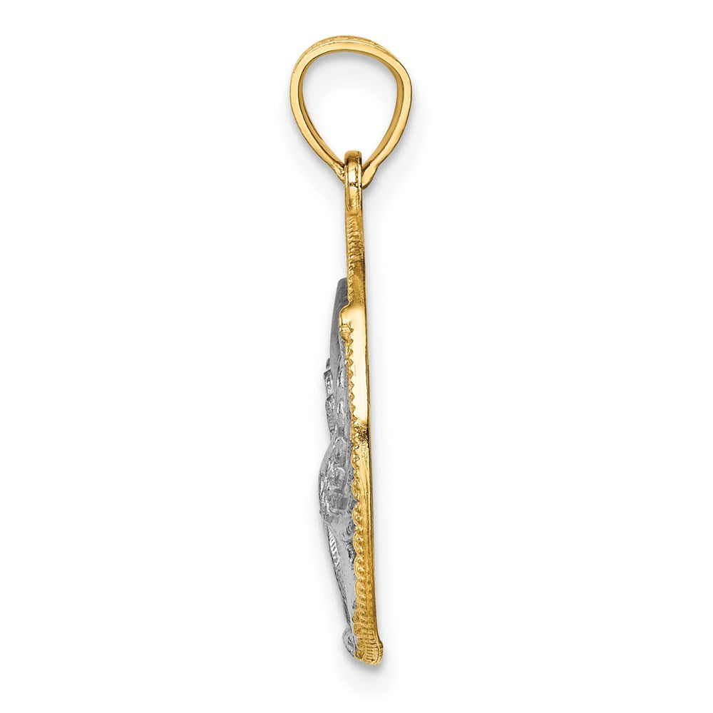 14K and White Rhodium Eagle in Circle Pendant