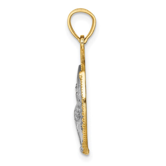 14K and White Rhodium Eagle in Circle Pendant