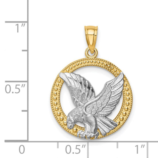 14K and White Rhodium Eagle in Circle Pendant
