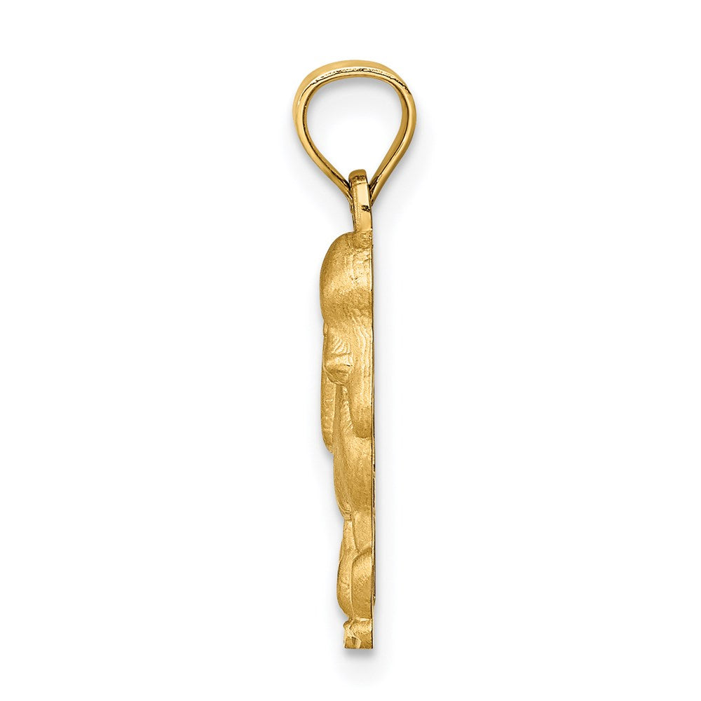 14K Satin Diamond-cut Poodle Dog Pendant