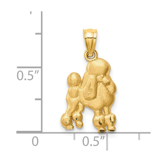 14K Satin Diamond-cut Poodle Dog Pendant
