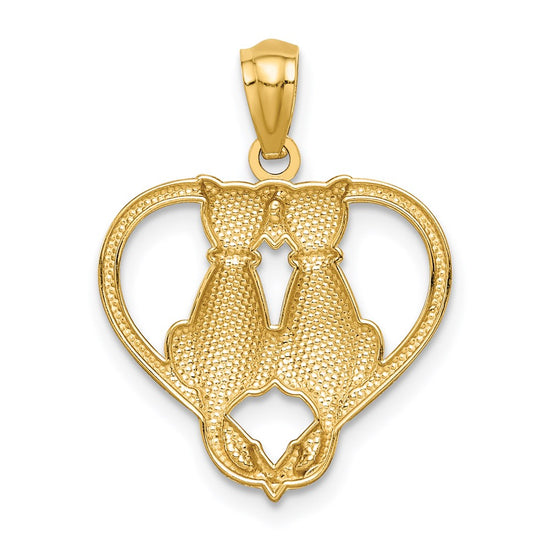 14K Sitting Cats in a Heart Pendant