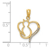 14K and White Rhodium Sitting Cat in a Heart Pendant