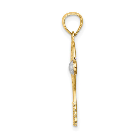 14K and White Rhodium Tennis Racquet and Ball Pendant