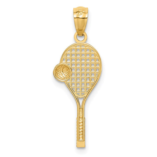 14K and White Rhodium Tennis Racquet and Ball Pendant