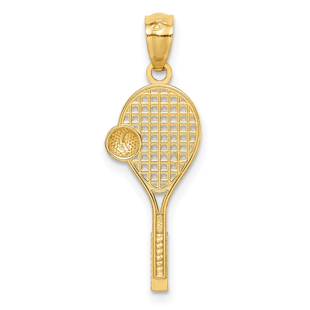 14K and White Rhodium Tennis Racquet and Ball Pendant