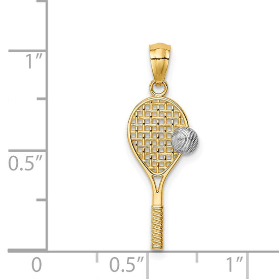 14K and White Rhodium Tennis Racquet and Ball Pendant