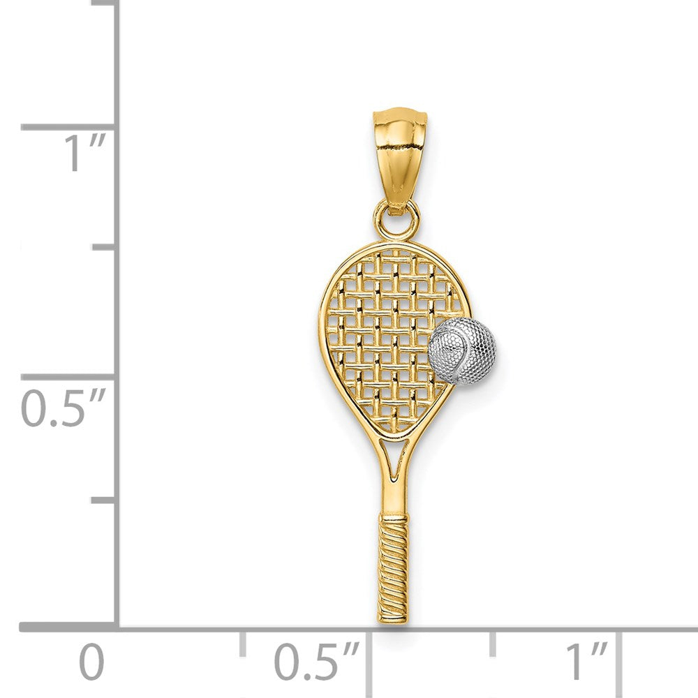 14K and White Rhodium Tennis Racquet and Ball Pendant