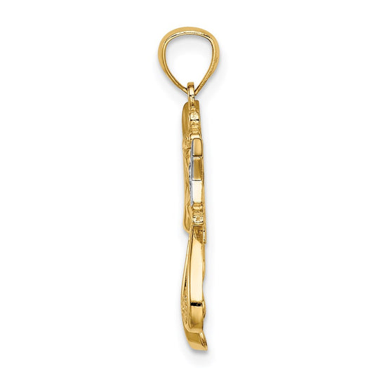 14K and White Rhodium Diamond-cut Angel with a Star Charm