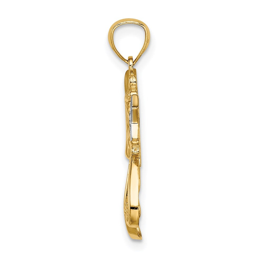 14K and White Rhodium Diamond-cut Angel with a Star Charm