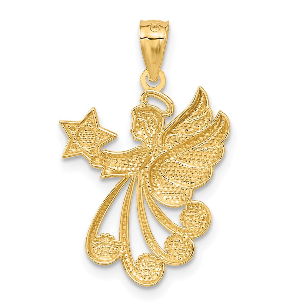 14K and White Rhodium Diamond-cut Angel with a Star Charm