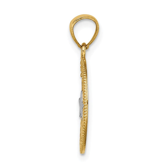 14K and White Rhodium Star and Moon Pendant