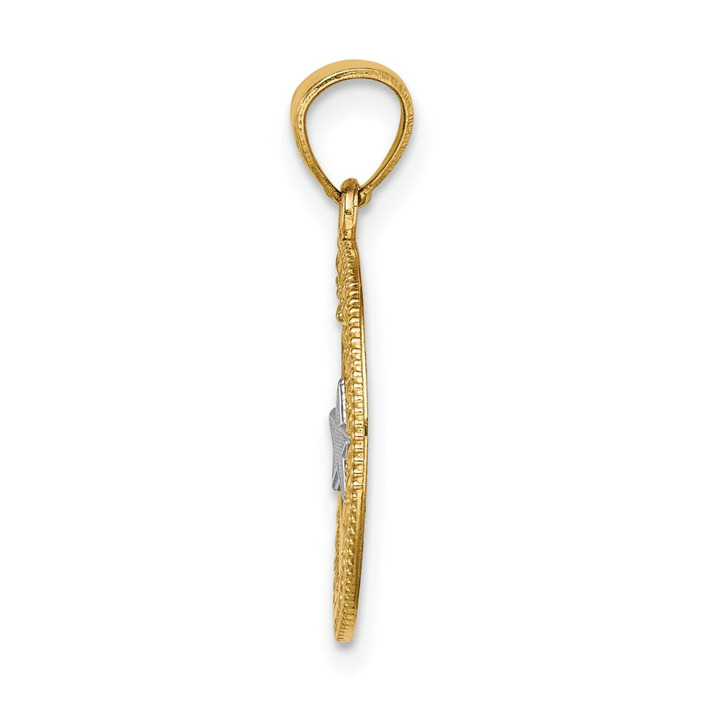 14K and White Rhodium Star and Moon Pendant