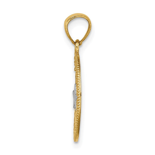 14K and White Rhodium Star and Moon Pendant